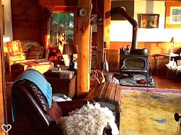 Living Room Facing Lake with Lopi Woodstove
Couch across from trunk and recliner to the right of the stove