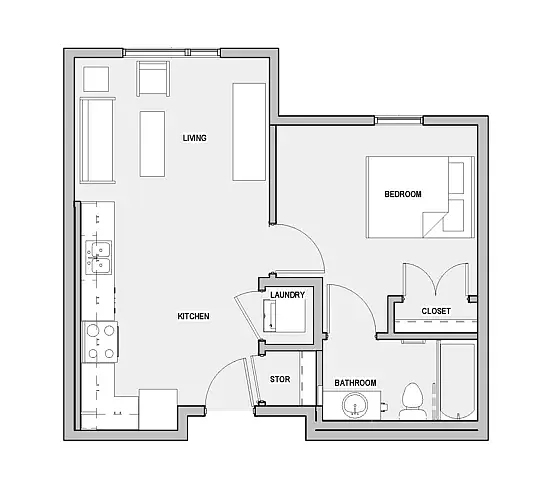 Floor plan One Bedroom 1B