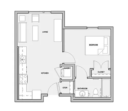 Floor plan One Bedroom 1B