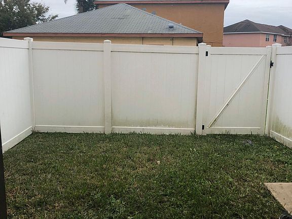 Fenced backyard.