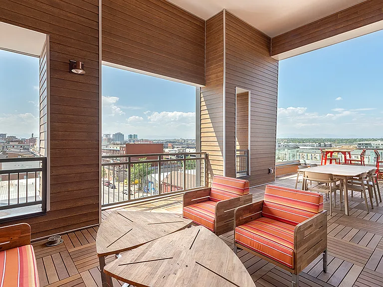 Rooftop deck with plush seating areas, great views, and outdoor TV