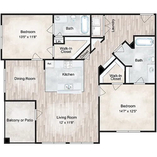 Floor plan 2x2 - 1211 sqft