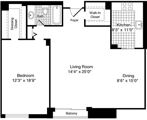 Floor plan 1 Bedroom J