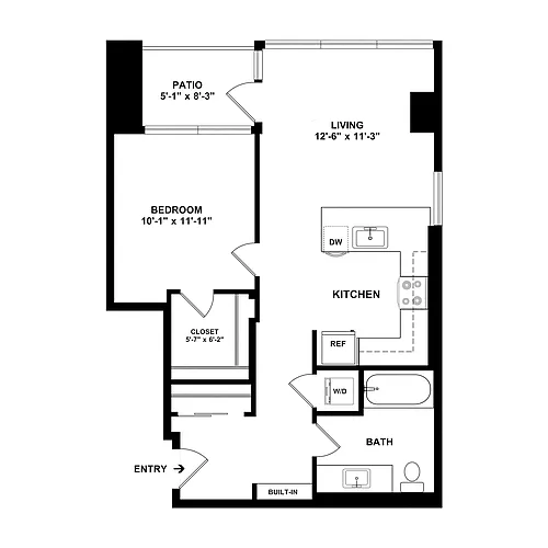Floor plan 1 Bed/1 Bath-Unit A