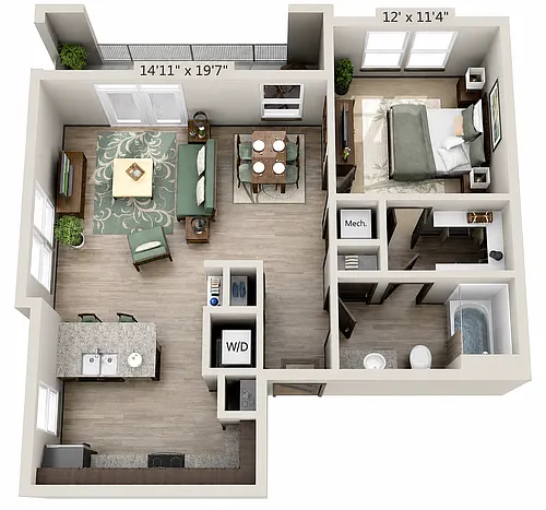 Floor plan A2 Azalea - One Bedroom, One Bathroom