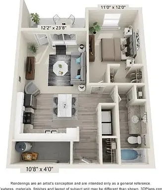 1 bed 1 bath 
*Size may vary*