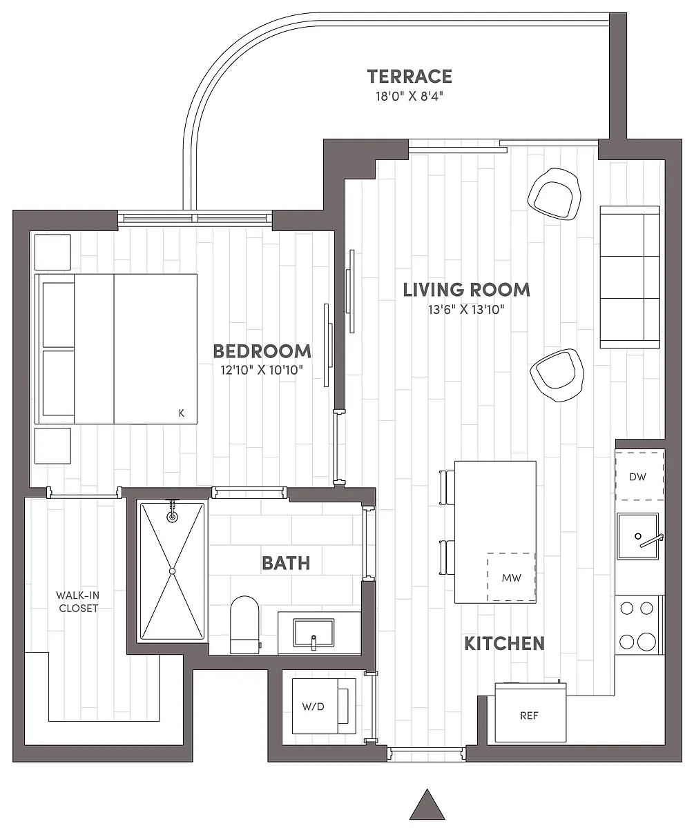 Floor plan 1 Bed-1 Bath-B