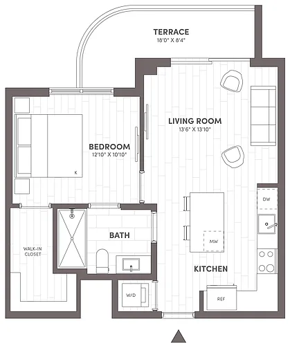 Floor plan 1 Bed-1 Bath-B