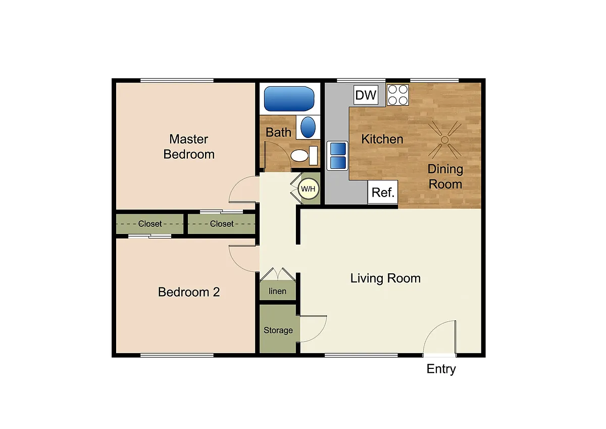 Floor plan Two Bedroom, One Bath