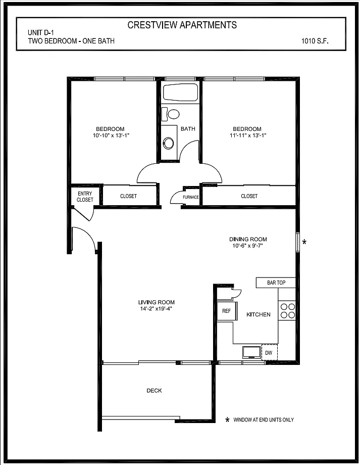 Floor plan Plan D1: 2 Bed 1 Bath