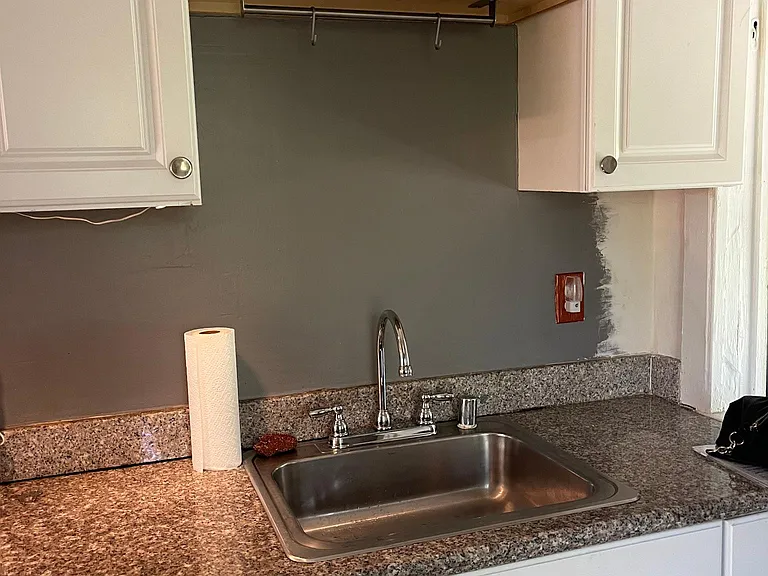 Kitchen, has back door leading to the backyard