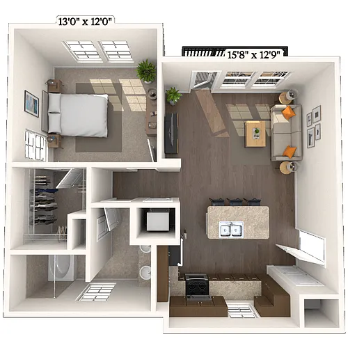 Floor plan Traditional 1x1 745 SF