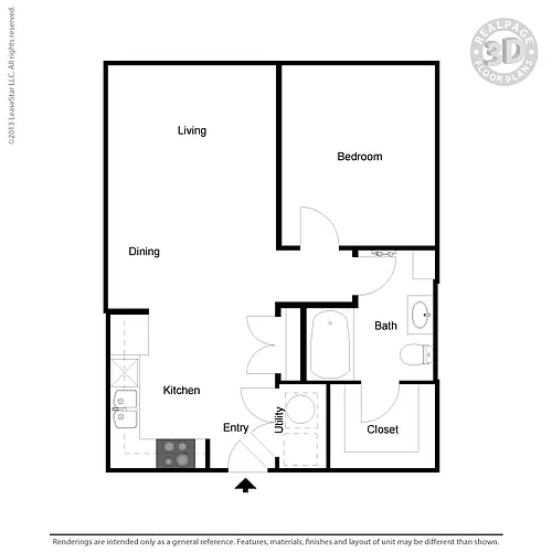 Floor plan A1-C 1 bedroom, 1bath