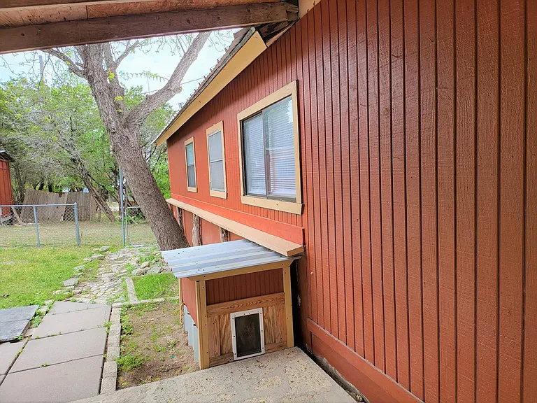 front porch with house for pets
