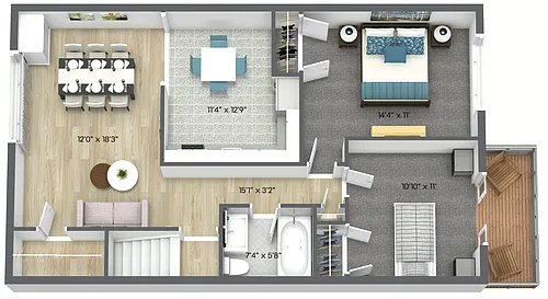 Floor plan 2 Bed, 1 Bath