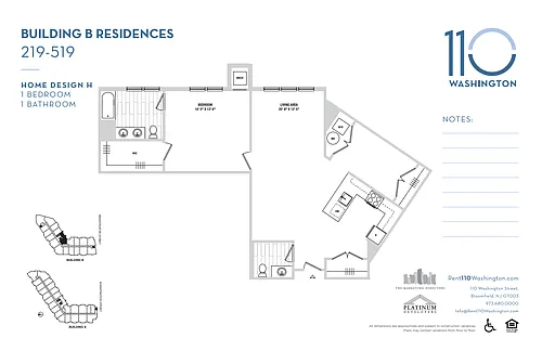 Floor plan 1 Bedroom w/ Den / 1.5 Bathroom