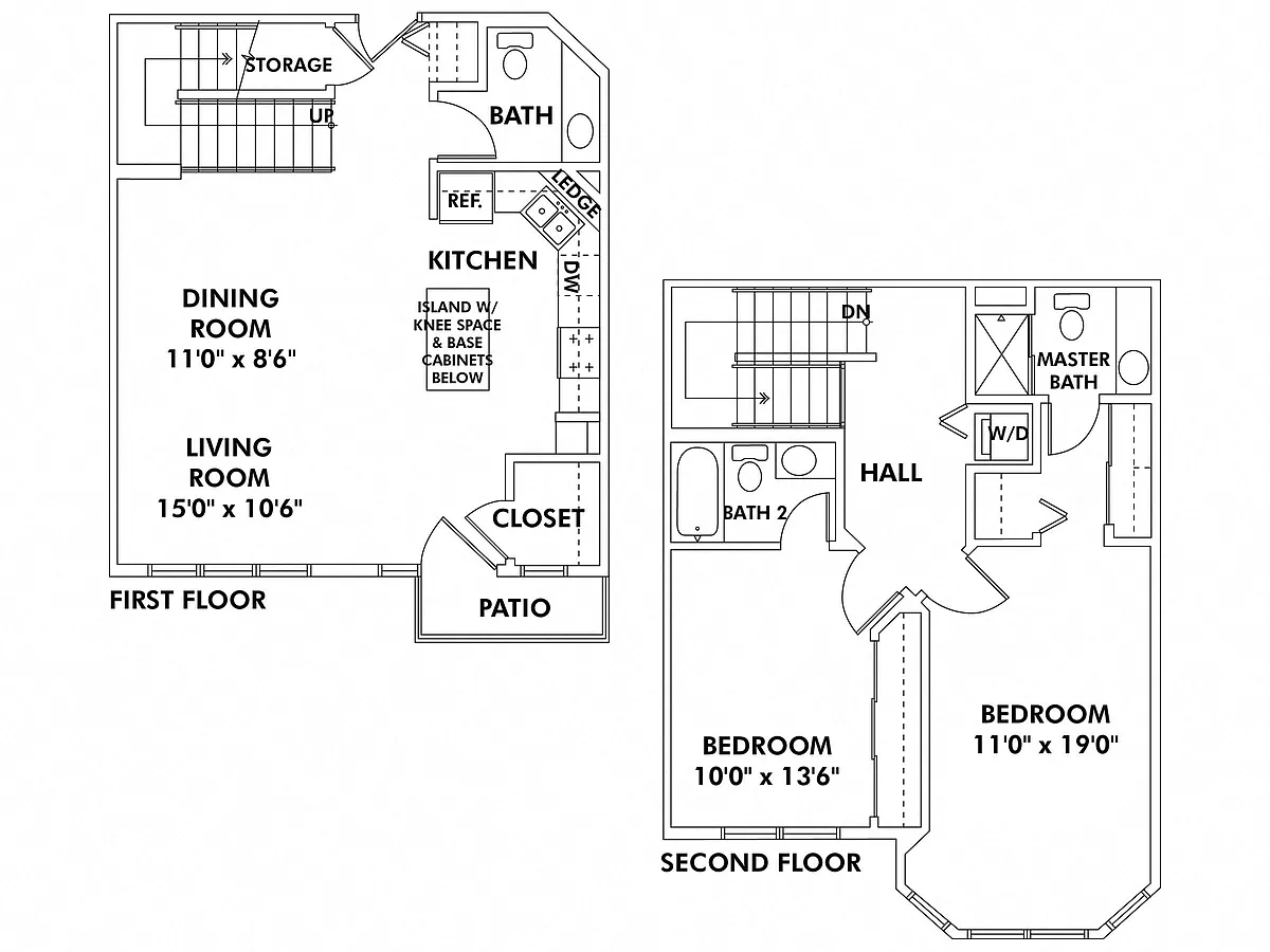 Floor plan D1 - 2 Bedroom Townhome
