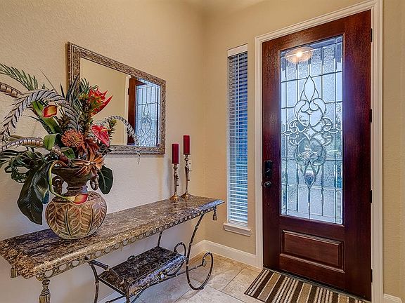 Elegant Entry with Etched Leaded Glass Front Door with Side Window