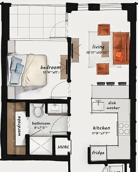 B3 | 1 Bed 1 Bath 654 square feet B3 | 1 Bed 1 Bath 654 square feet