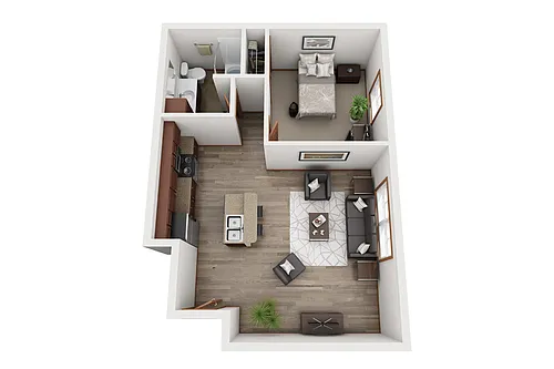 Floor plan 1 BR 1 BA - Meadow - Large