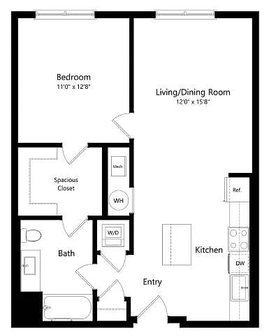 Floor plan A2 | 1 Bed | 1 Bath