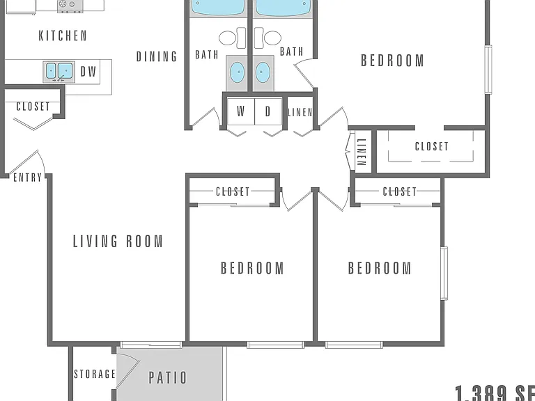 3 Bedroom 2 Bathroom 1,389 SF 3 Bedroom 2 Bathroom 1,389 SF