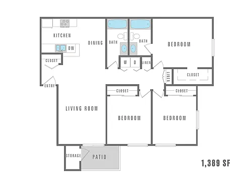 Floor plan 3 Bedroom 2 Bath
