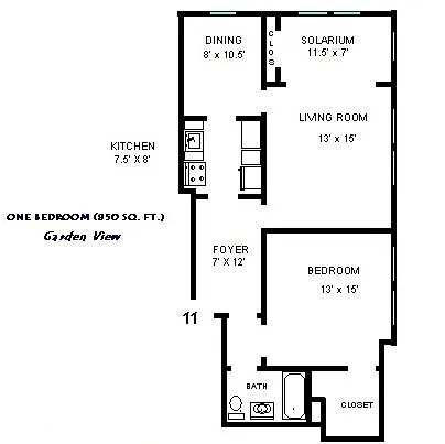 Floor plan Large One Bedroom