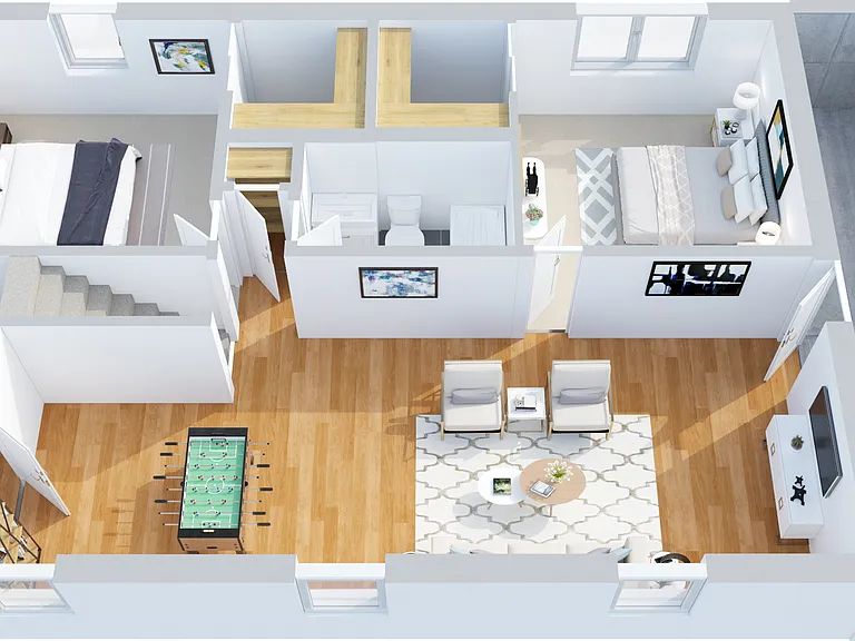 Basement 3D (family room, 2 bedrooms and full bath)