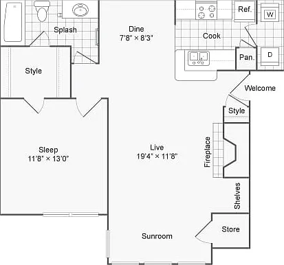 1 BR x 1 BA with Washer/Dryer B 1 BR x 1 BA with Washer/Dryer B