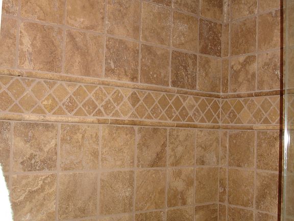 Close-up of shower tiling. 