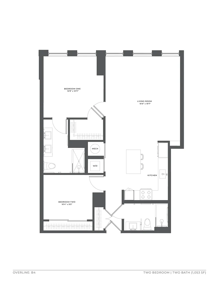 Floor plan 1 Bed/2 Bath Den-B4