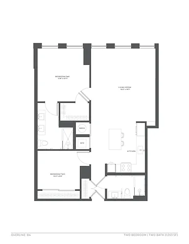 Floor plan 1 Bed/2 Bath Den-B4