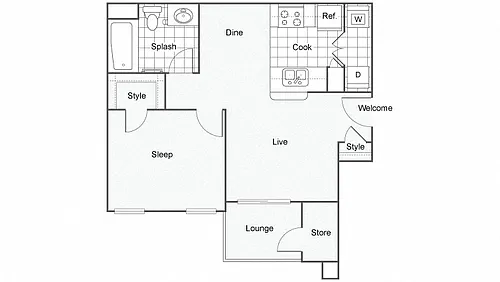 Floor plan 1 Bedroom 1 Bath - 11A