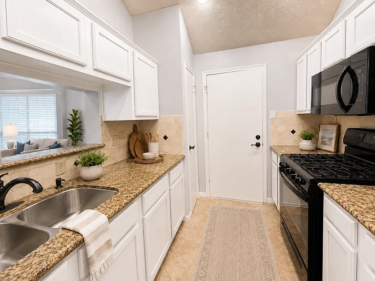 bright kitchen corridor staged