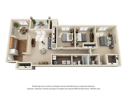 Floor plan 3 Bed, 2 Bath (Sycamore)