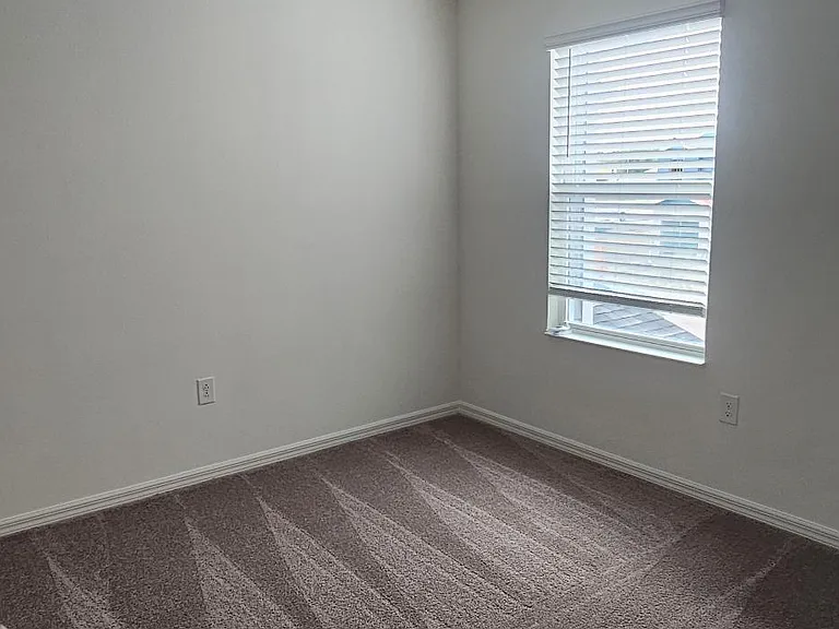 Additional bedroom with carpet flooring, ceiling fan, and window providing natural light.
