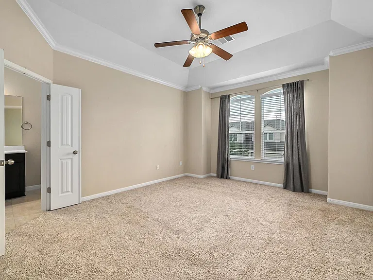 Large master bedroom with tray ceilings