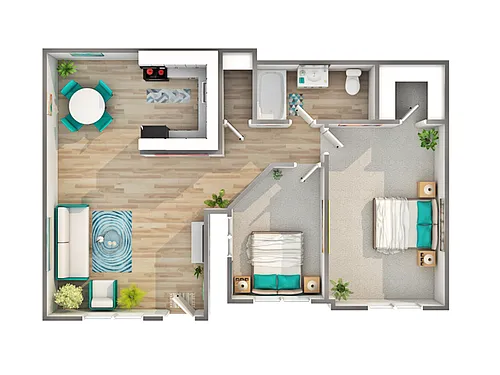 Floor plan 2 BR x 1 BA - Buttercup