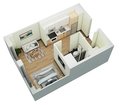Floor plan Studio 1 Bath-F