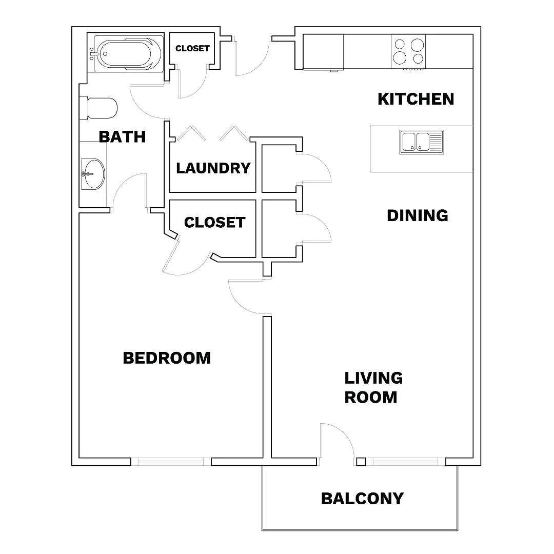 Floor plan A1 1x1 726 sqft