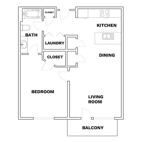 Floor plan A1 1x1 726 sqft