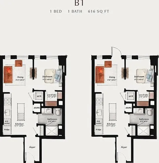 B1 | 1 Bed 1 Bath 616 square feet B1 | 1 Bed 1 Bath 616 square feet