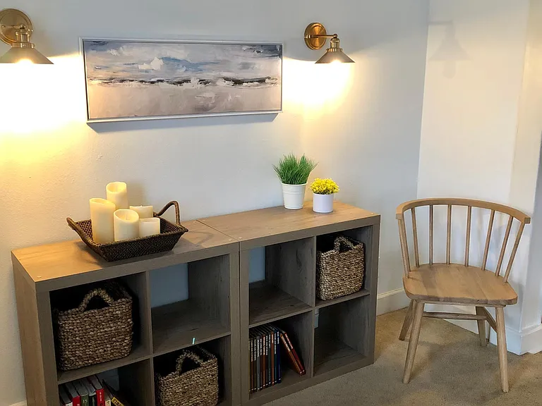 New light fixtures and modern furnishings.