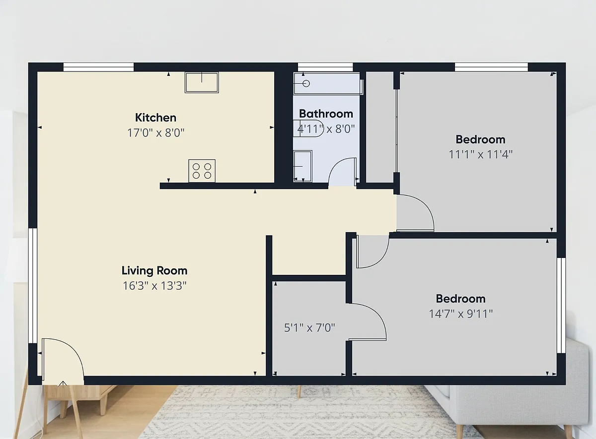 Floor plan 1BD 1BA