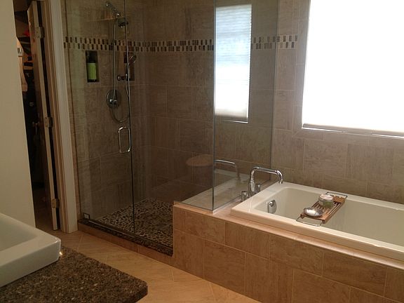 New Master Bath and Closet, Quartz countertop, custom tile shower