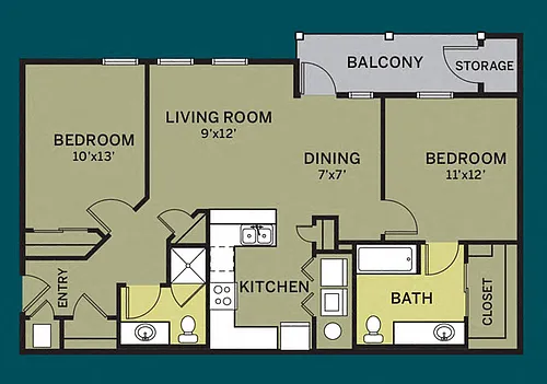Floor plan 2 Bdrm 2 Bath - Renovated