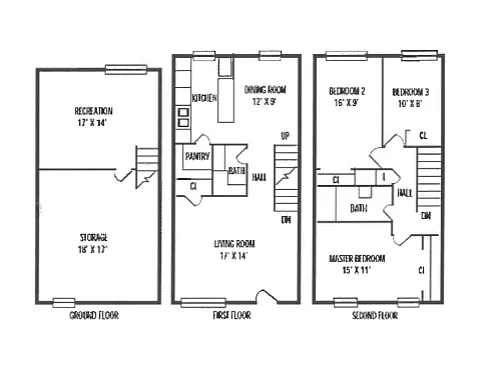 Floor plan 3 Level 3 Bedroom Townhome