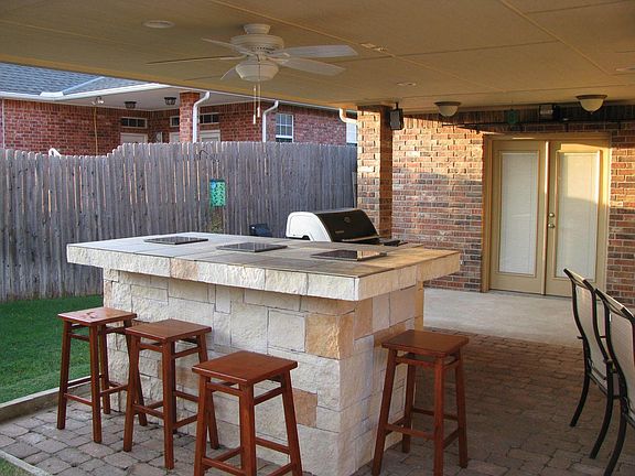 Covered Patio view of Bar with Sink & Custom Built In Grill 
