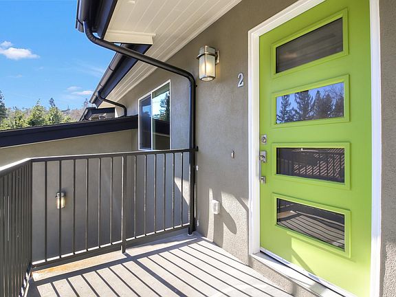 Private front entrance with individual porch and serene views of Lafayette hillside.